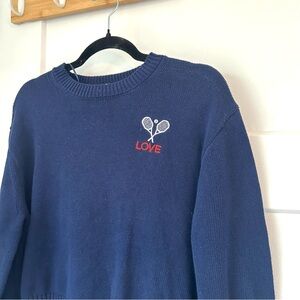 Brit.NY Tennis/Pickleball  Love Crewneck Cropped Knit Sweater 100% Cotton Navy